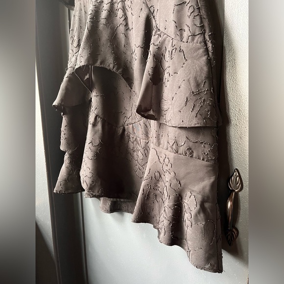 Open Back Black Cocktail Mini Dress Small Sheer Burnout Lace Ruffle LBD Boutique - Picture 3 of 10